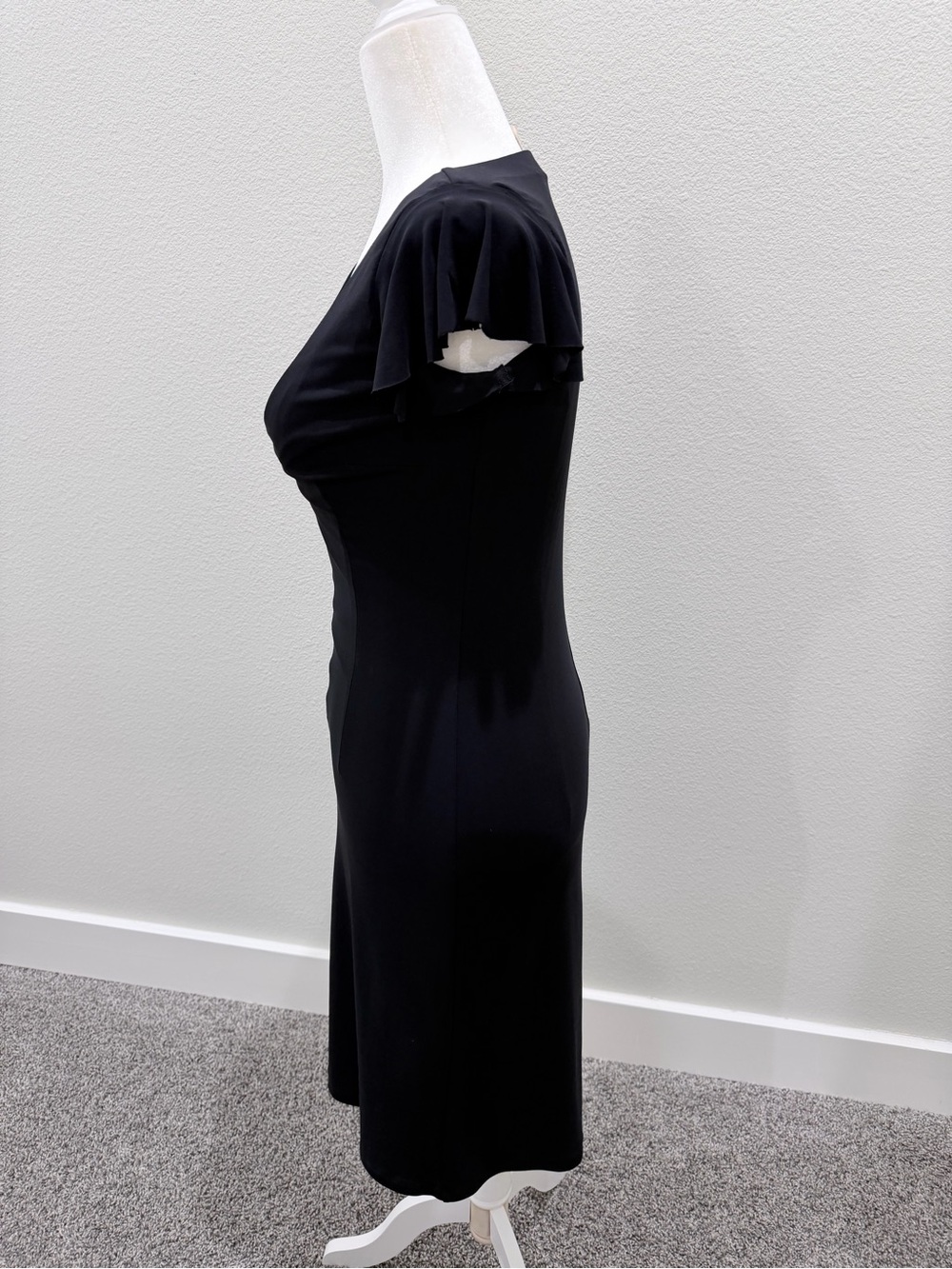 Black Scoop-Neck Midi Dress with Flutter Cap Sleeves - Picture 3 of 5